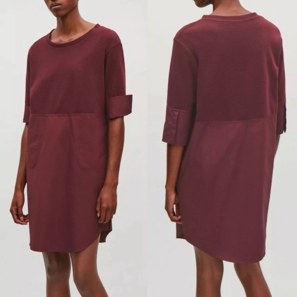 COS Size S burgundy button detail shift dress